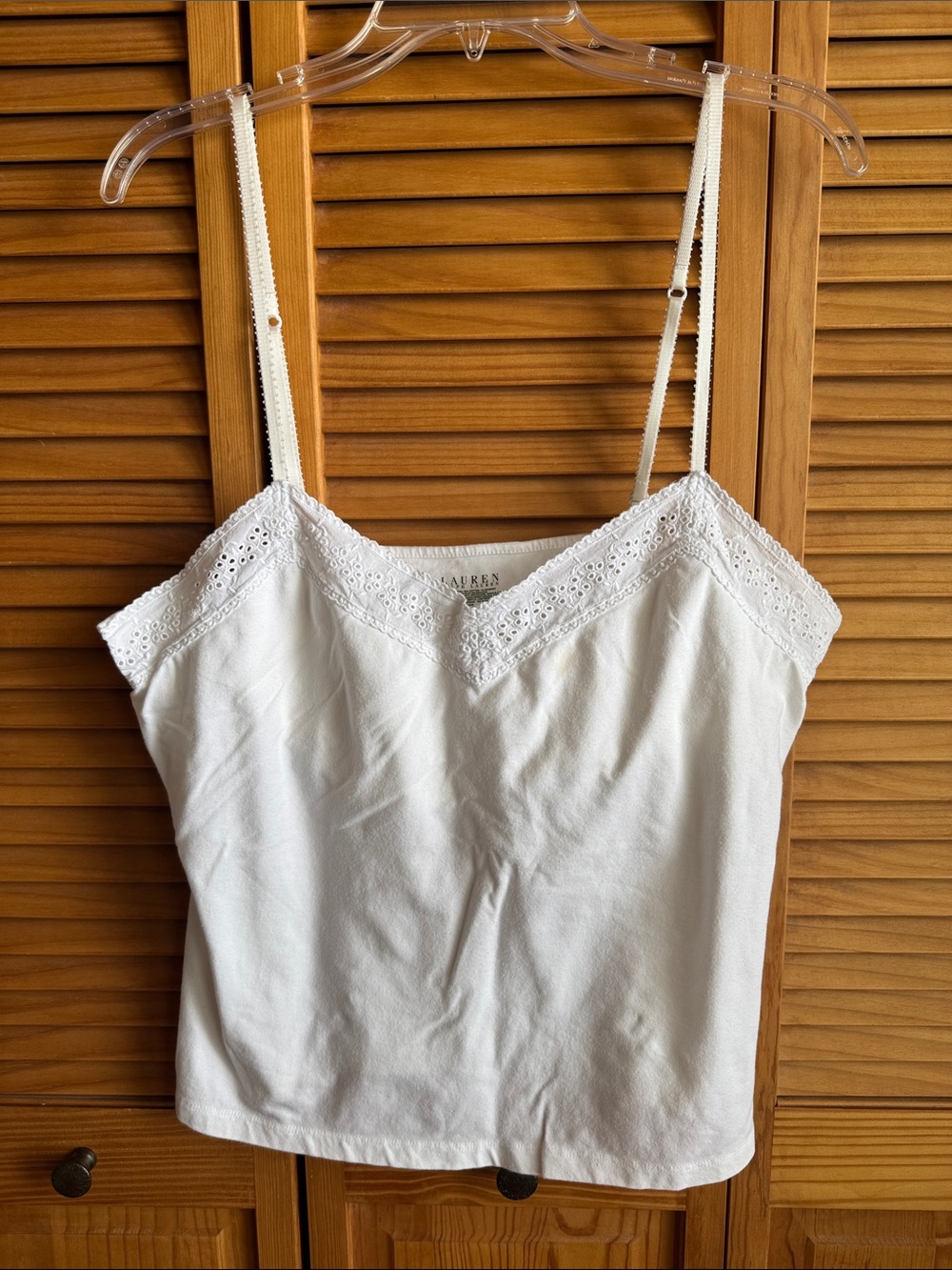 Ralph Lauren White Eyelet Lace Trim Spaghetti Strap Tank Top w/Shelf bra